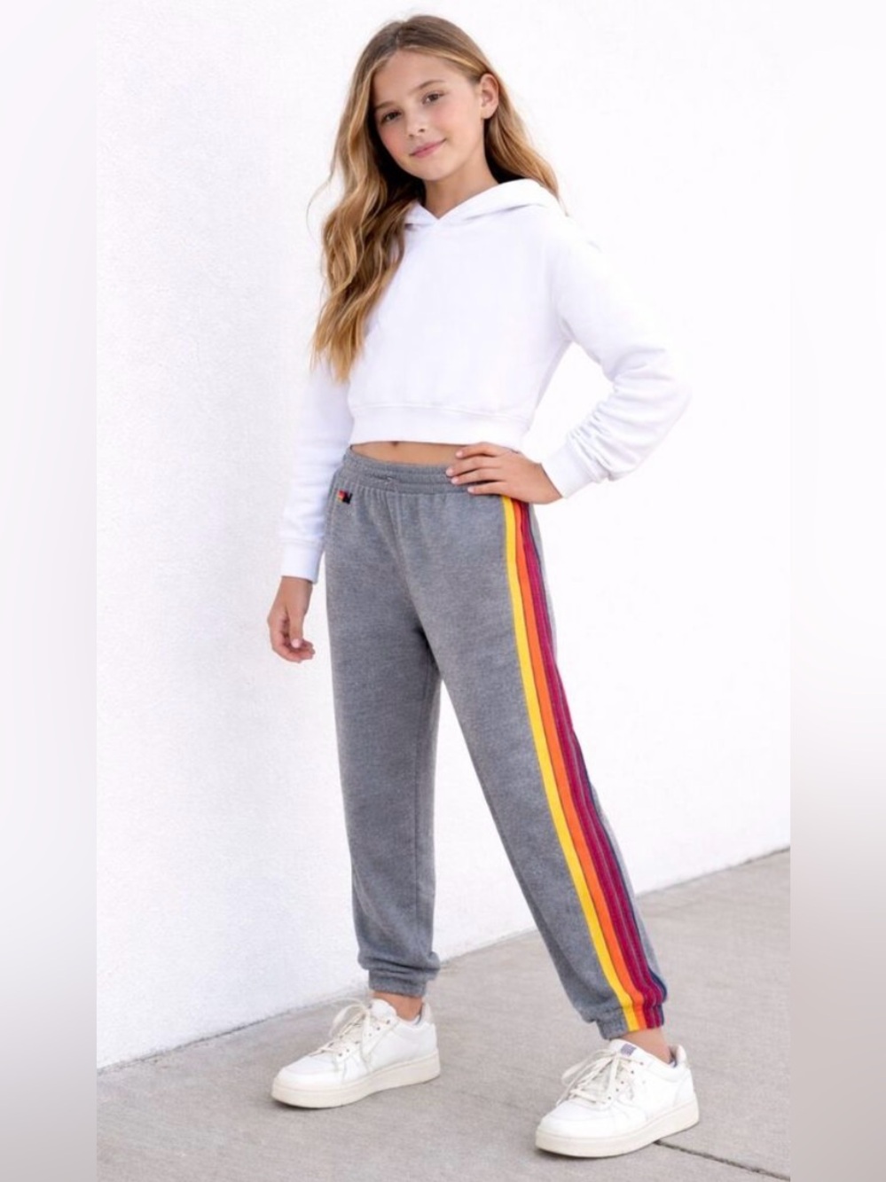 Aviator Nation's Kid's 5 Stripe Sweatpants Heather Grey Size 12 Sporty Comfy
